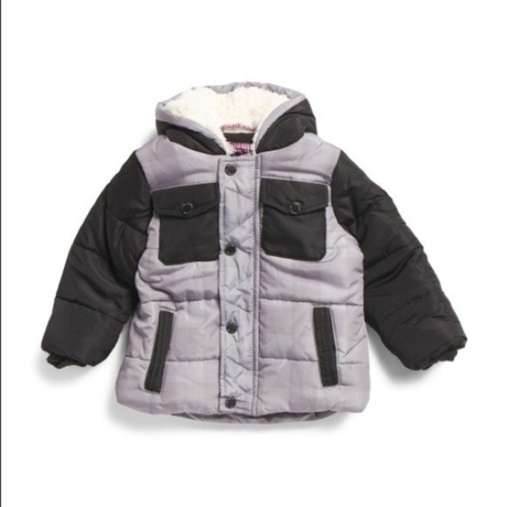 Ben Sherman Boys Puffer Jacket Coat Size 18M‎ Gray Black Hooded Winter
